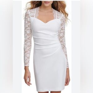 Guess Women’s White Bodycon Dress with Lace Sleeves Size 8 NWT